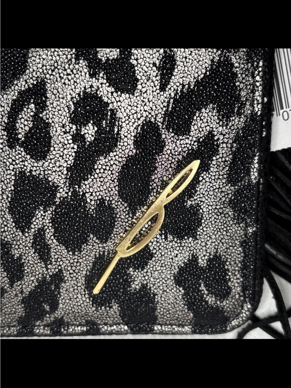 Brian Atwood Silver & Black Leopard Print Tassel Wristlet Clutch - Picture 5 of 5